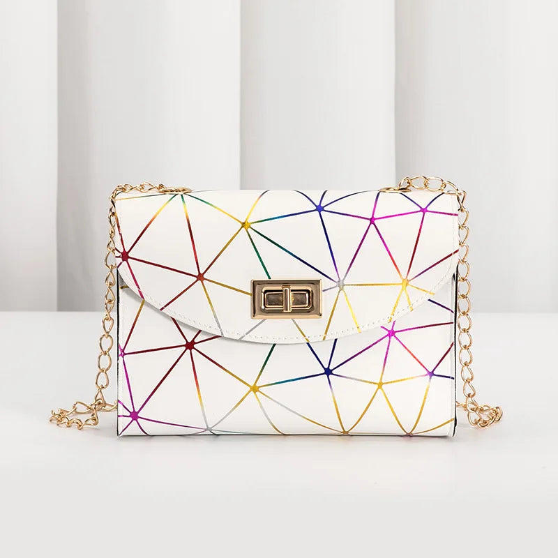 Crack Print Crossbody Bag Chain Messenger Shoulder Handbag