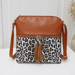 Leopard Patchwork Crossbody Bag Tassel Shoulder Handbag Satchel