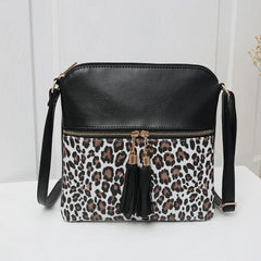 Leopard Patchwork Crossbody Bag Tassel Shoulder Handbag Satchel