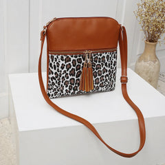 Leopard Patchwork Crossbody Bag Tassel Shoulder Handbag Satchel