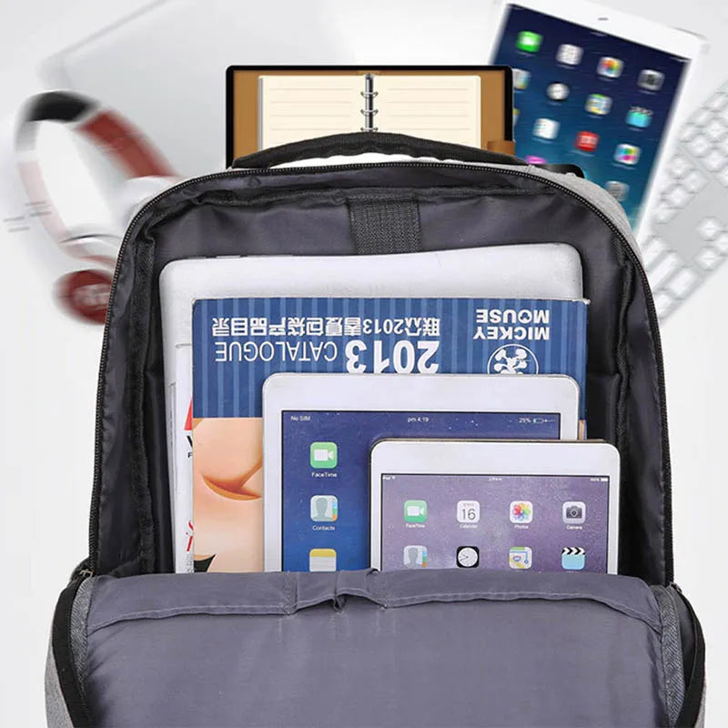 Men's USB Charging Backpack Waterproof Rucksack School Bag