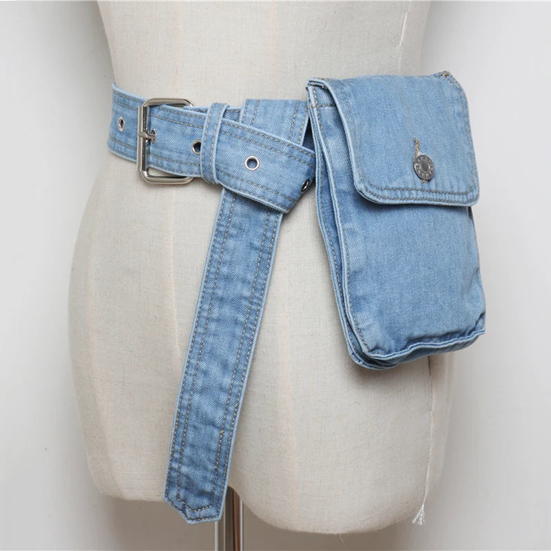 Denim Waist Bag Women Fanny Pack Adjustable Belt Female Phone Pouch Hip Pack