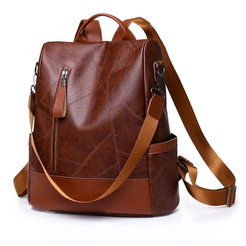 Waterproof PU Women Backpack Anti-theft Print School Bag Large Capacity