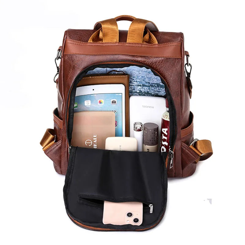 Waterproof PU Women Backpack Anti-theft Print School Bag Large Capacity