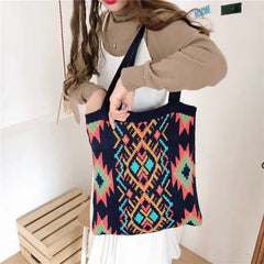 Boho Retro Pattern Crochet Tote Bag for Women