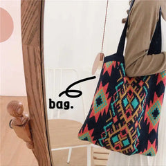 Boho Retro Pattern Crochet Tote Bag for Women