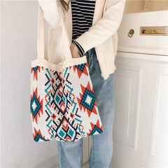 Boho Retro Pattern Crochet Tote Bag for Women