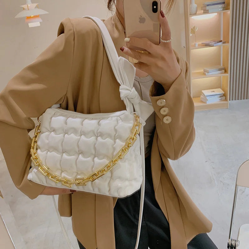 Braided Shoulder Bag for Women, Chain Crossbody Handbag, Winter Armpit Bag