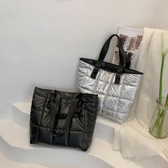 Winter Women Quilted Padded Purse Handbag Top-handle Shoulder Bag
