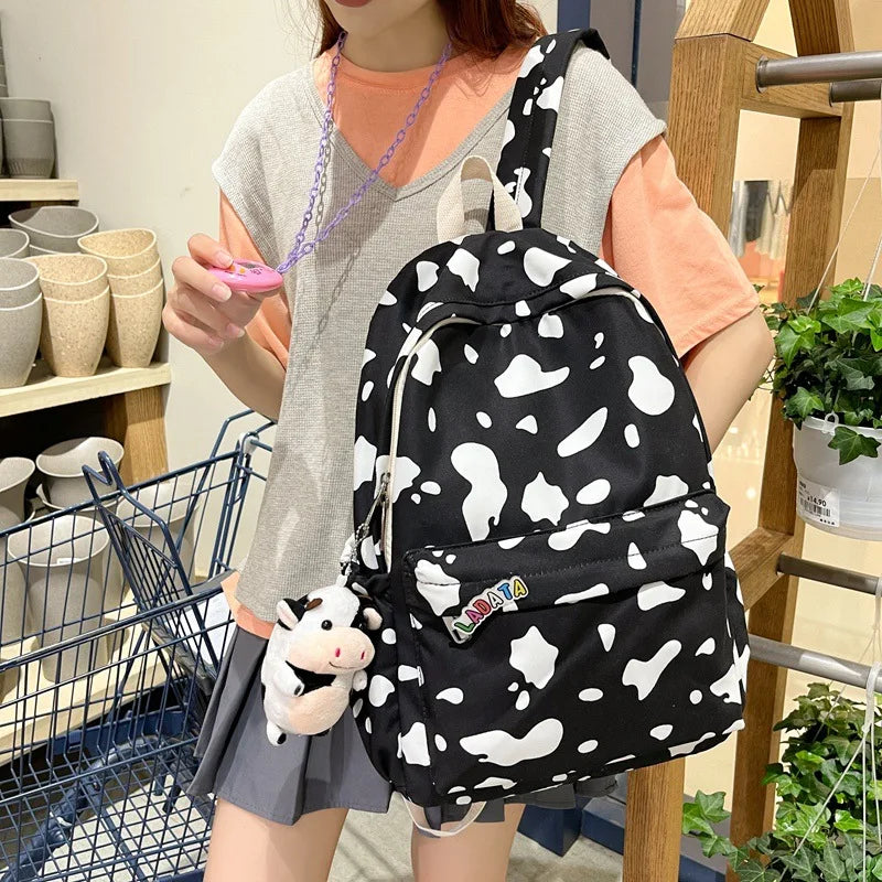 Canvas Cow Pattern Backpack Lightweight Laptop Outdoor Travel Bags