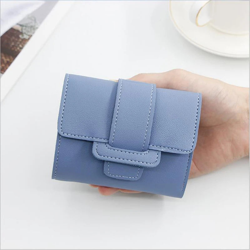 Women Mini Wallet Solid Pumping Belt 3-Fold Short Purse Multi-card Organizer