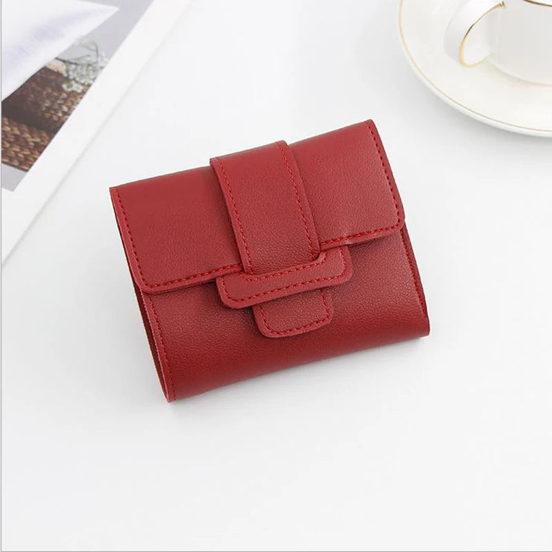 Women Mini Wallet Solid Pumping Belt 3-Fold Short Purse Multi-card Organizer