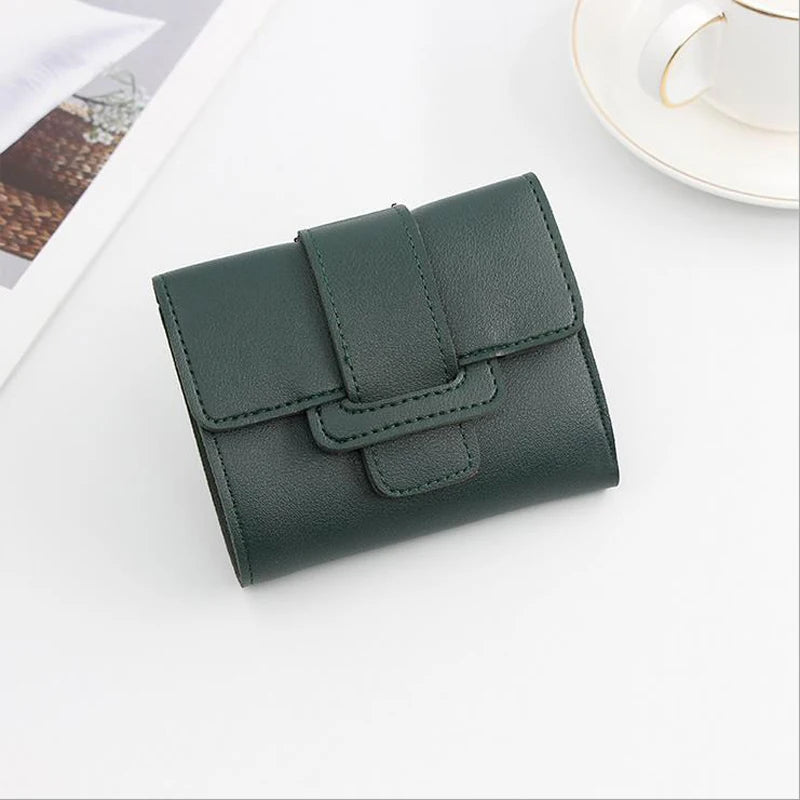 Women Mini Wallet Solid Pumping Belt 3-Fold Short Purse Multi-card Organizer