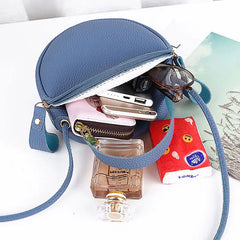 Women Round Leather Bag Circular Shoulder Crossbody Purses