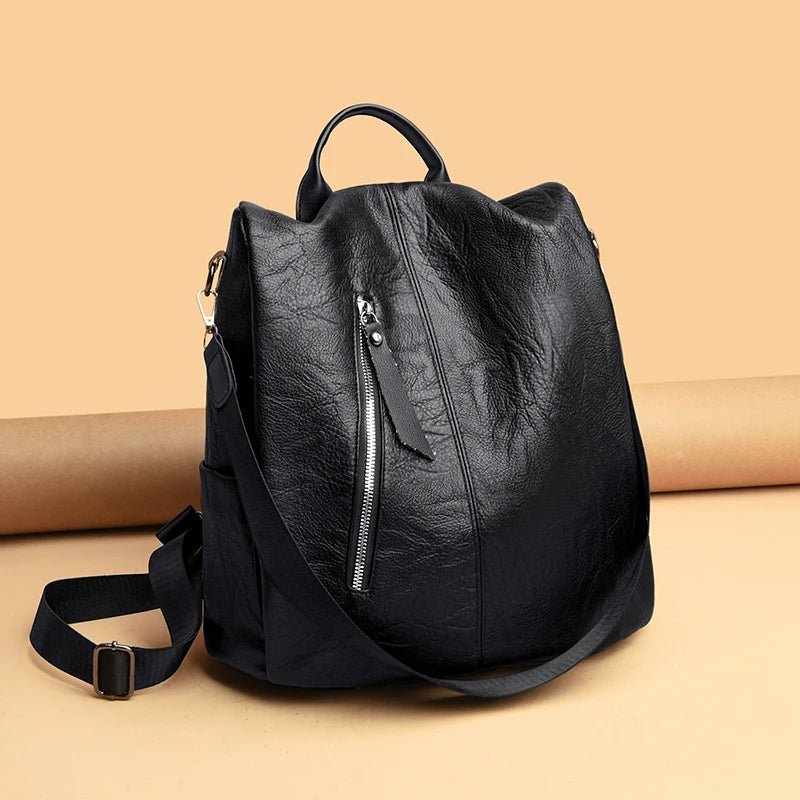 Waterproof Leather Backpack for Women Multifunction Travel Bag