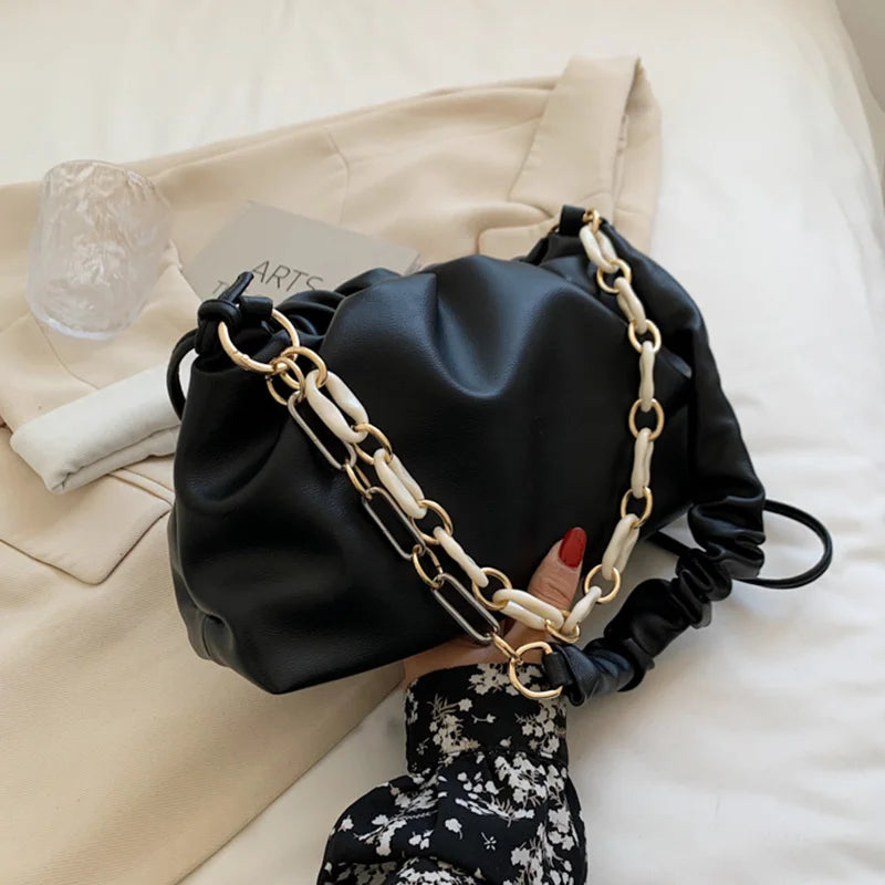 Women Chain Dumpling Clip Purse Bag Clutch Underarm Shoulder Bag