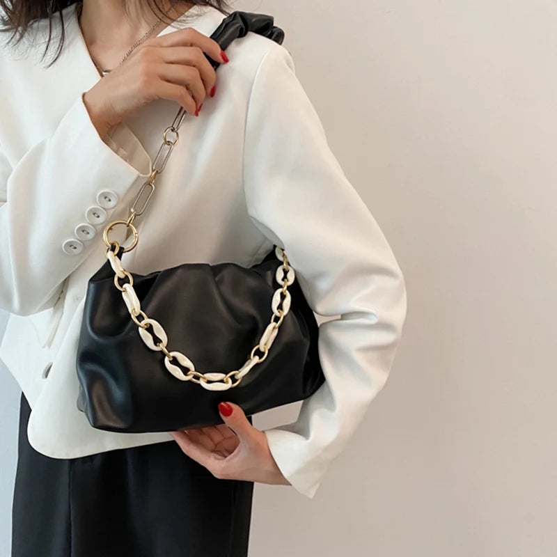 Women Chain Dumpling Clip Purse Bag Clutch Underarm Shoulder Bag