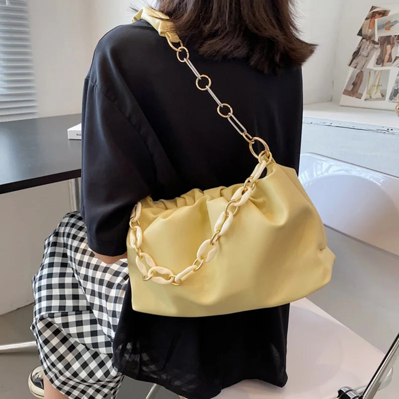 Women Chain Dumpling Clip Purse Bag Clutch Underarm Shoulder Bag