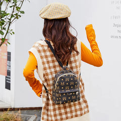 Women's Retro PU Leather Backpack Handbag Lettered Pattern Mobile Phone Bag