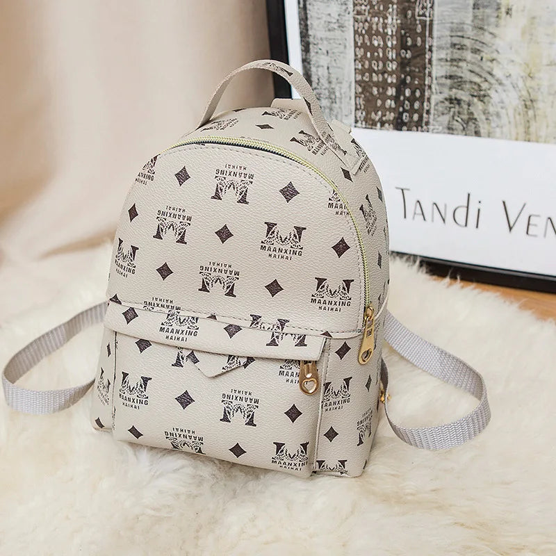 Women's Retro PU Leather Backpack Handbag Lettered Pattern Mobile Phone Bag