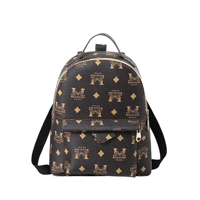 Women's Retro PU Leather Backpack Handbag Lettered Pattern Mobile Phone Bag
