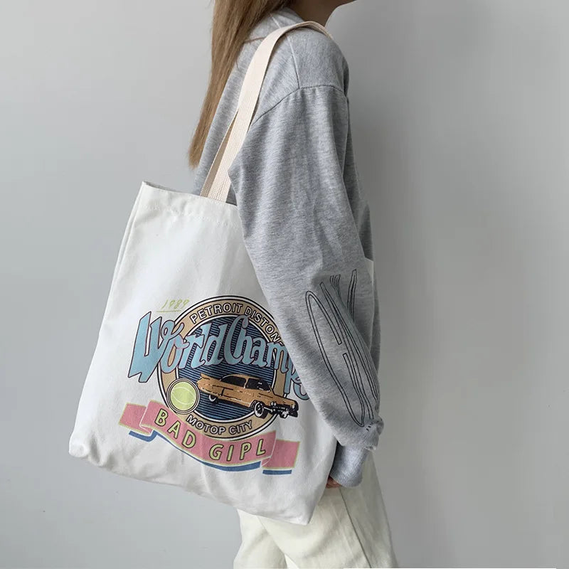 Women's Canvas Shoulder Shopper Bags Reusable Cotton Tote Bags Handbag