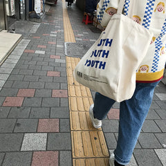 YOUTH Letters Print Women Canvas Shopping Bag Cotton Cloth Shoulder Bag