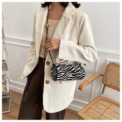 Zebra-Stripe Rhombus Pattern Crossbody Bag Women Ladies Chain Shoulder Handbag