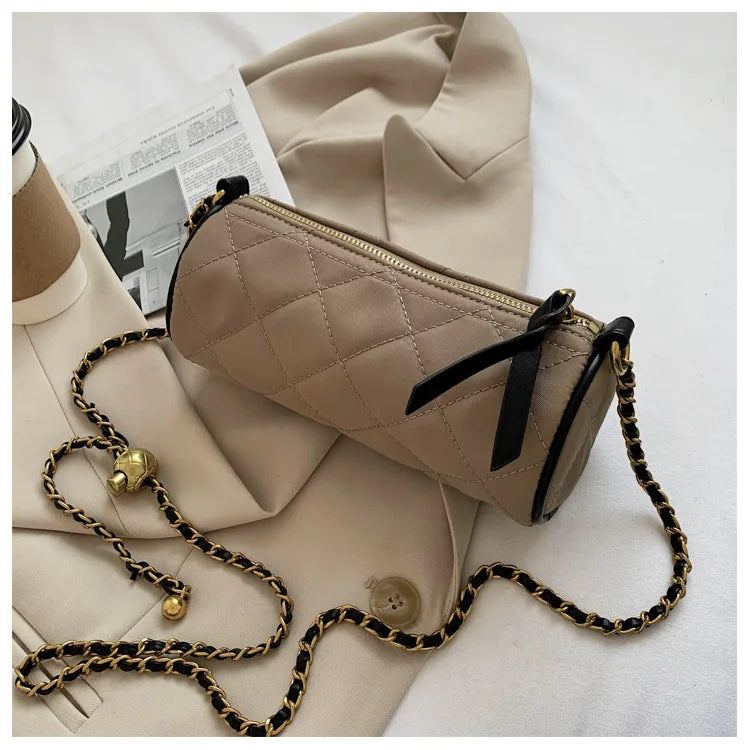 Zebra-Stripe Rhombus Pattern Crossbody Bag Women Ladies Chain Shoulder Handbag