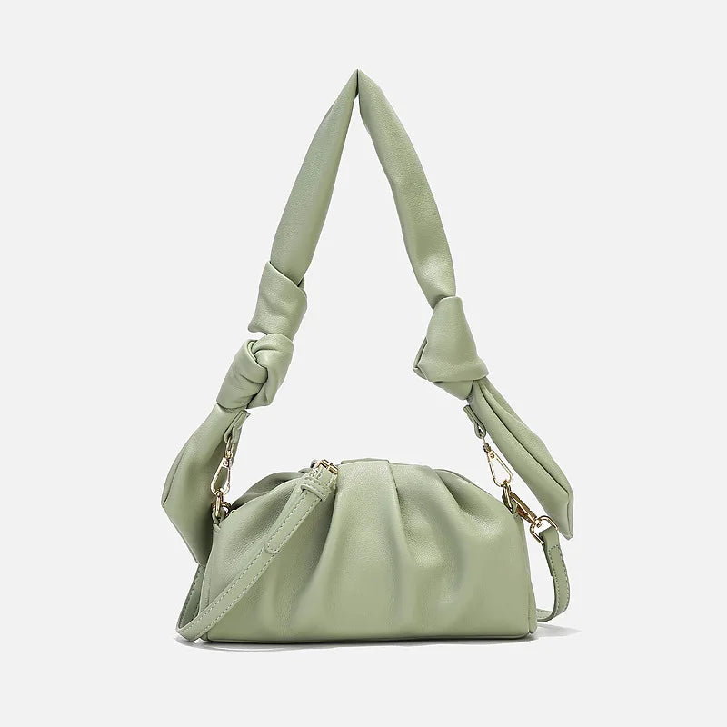 Hand-Woven Leather Shoulder Bag Large Capacity Knotted Handle Casual Handbag