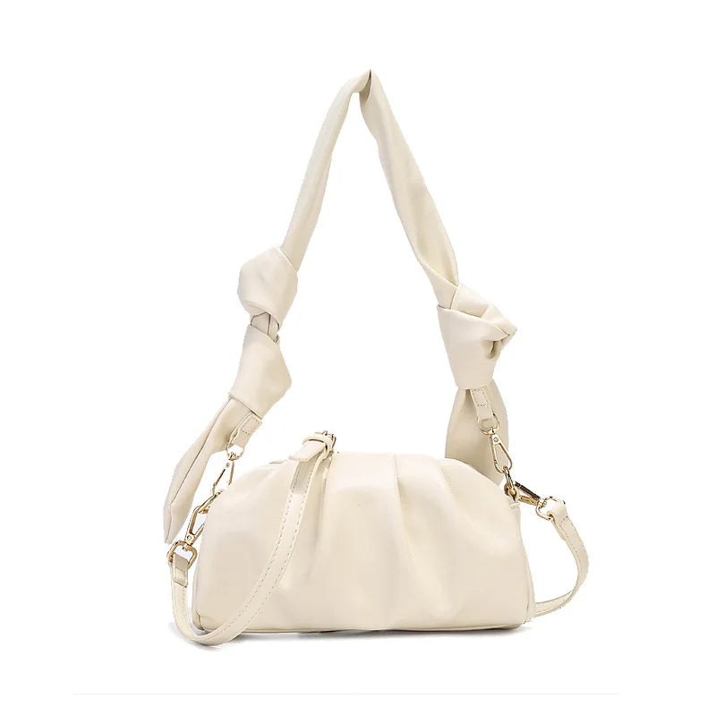 Hand-Woven Leather Shoulder Bag Large Capacity Knotted Handle Casual Handbag