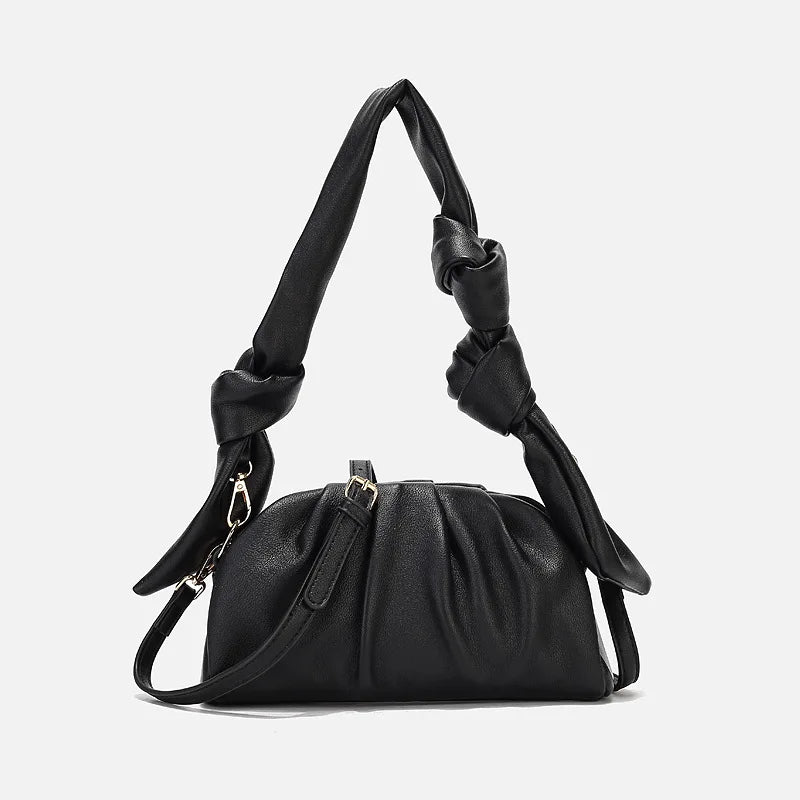Hand-Woven Leather Shoulder Bag Large Capacity Knotted Handle Casual Handbag