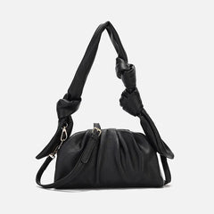 Hand-Woven Leather Shoulder Bag Large Capacity Knotted Handle Casual Handbag