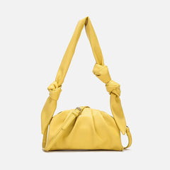 Hand-Woven Leather Shoulder Bag Large Capacity Knotted Handle Casual Handbag