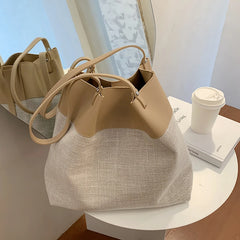 Linen Bucket Bag Shoulder Handbag Large Capacity Wallet