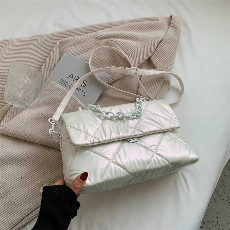 Quilted Nylon Messenger Bag Winter Shoulder Handbag