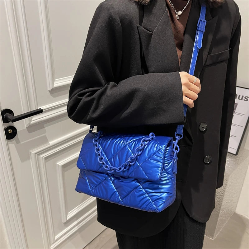 Quilted Nylon Messenger Bag Winter Shoulder Handbag