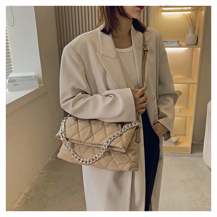 Winter Quilted Shoulder Bag Chain Crossbody Nylon Handbag