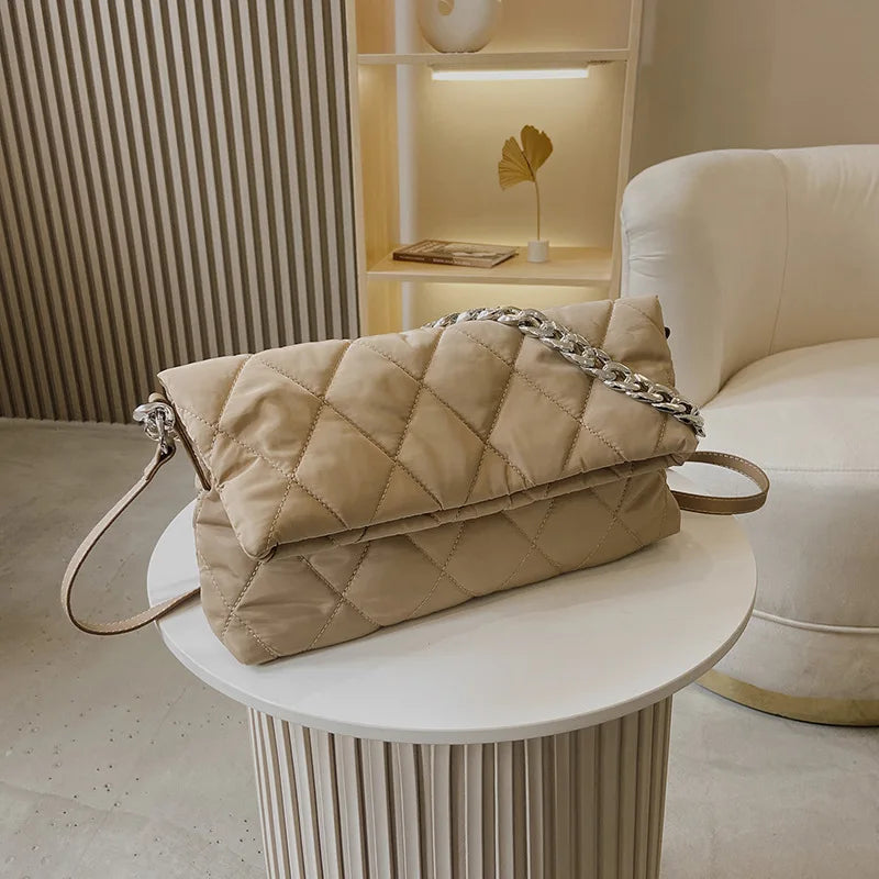 Winter Quilted Shoulder Bag Chain Crossbody Nylon Handbag