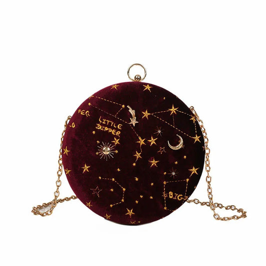 Starry Sky Suede Shoulder Bag Chain Women's Small Round Wallet