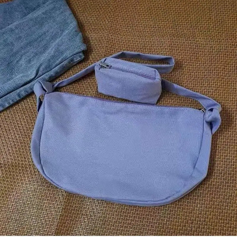 Canvas Shoulder Bag Crossbody Student Girl Small Crescent Shape Dumpling Bag