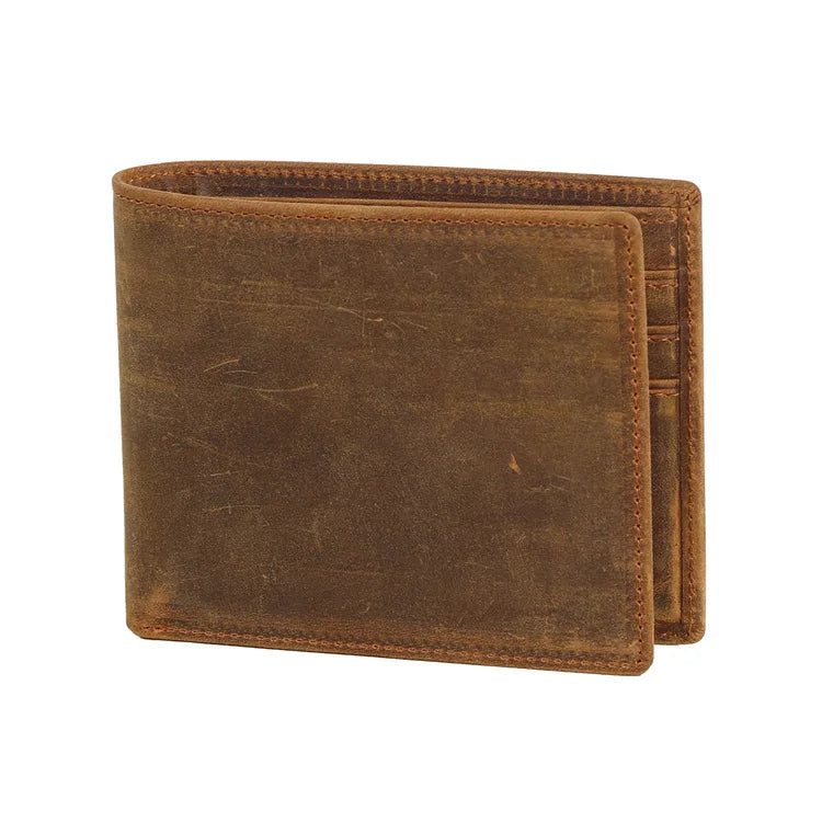 RFID Crazy Horse Men Leather Wallet Short Laser Customization