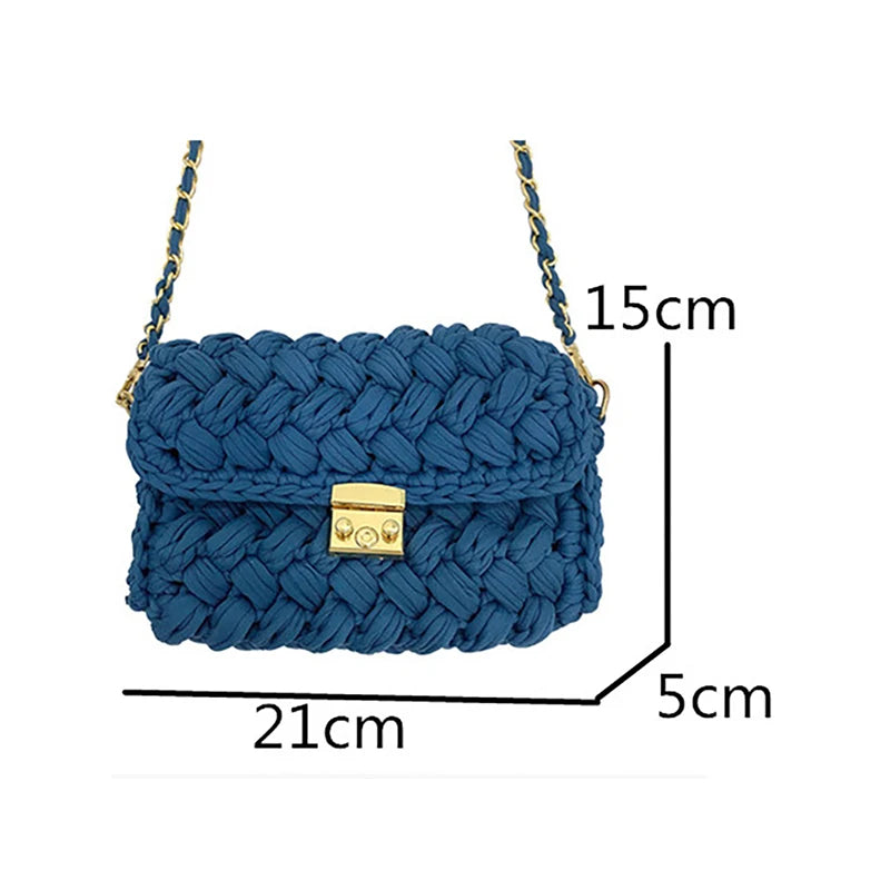 Hand-Woven Chain Messenger Bag Solid Diagonal Design