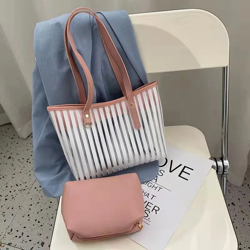 Transparent Striped Shoulder Bag for Women