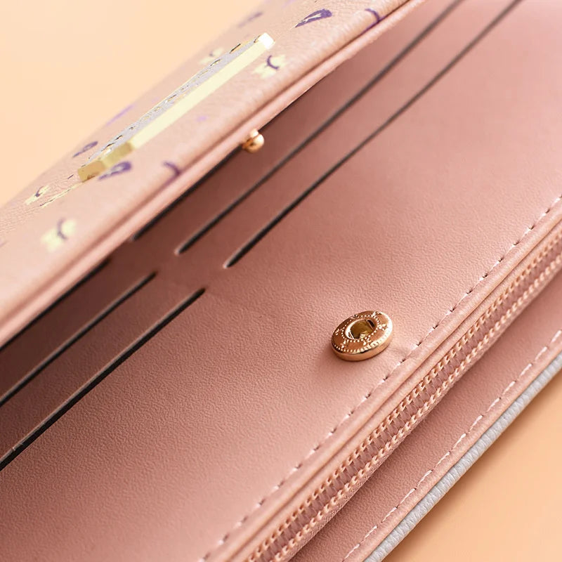 Women's Long Wallet with Contrast Splicing