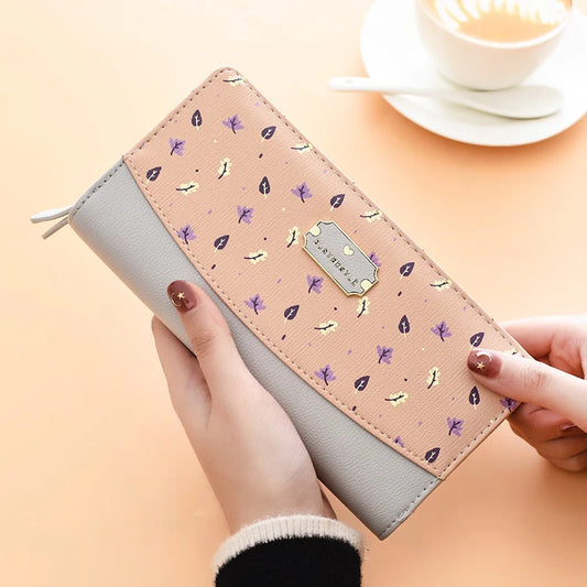 Women's Long Wallet with Contrast Splicing