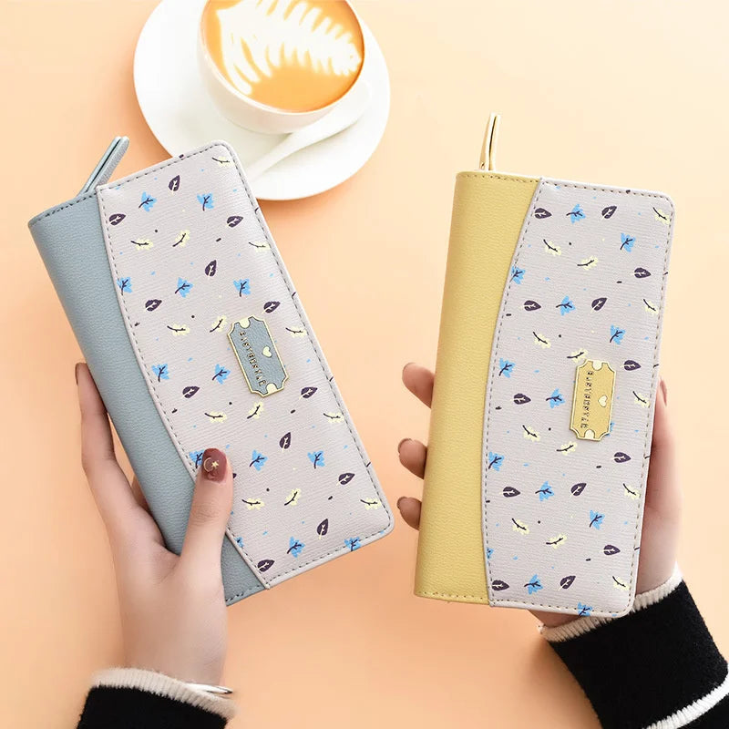Women's Long Wallet with Contrast Splicing