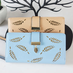 Women's Long Card Wallet with Creative Leaf Design