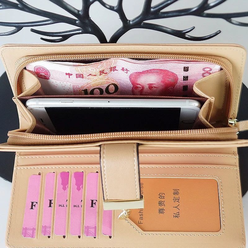 Women's Long Card Wallet with Creative Leaf Design