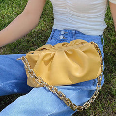 Pleated Messenger Bag with Thick Chain Clip Cloud Design